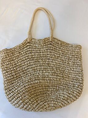 Old Navy Natural Woven Straw Tote with Rope Handles